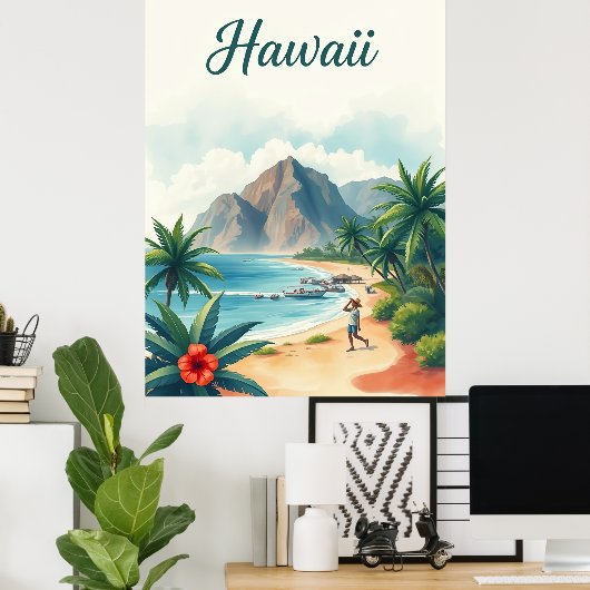 Vintage Hawaii Travel Illustration ポスター (ホームオフィス)