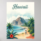 Vintage Hawaii Travel Illustration ポスター (正面)