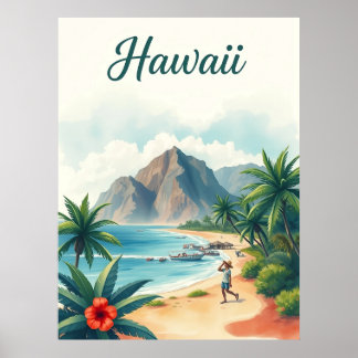 Vintage Hawaii Travel Illustration ポスター