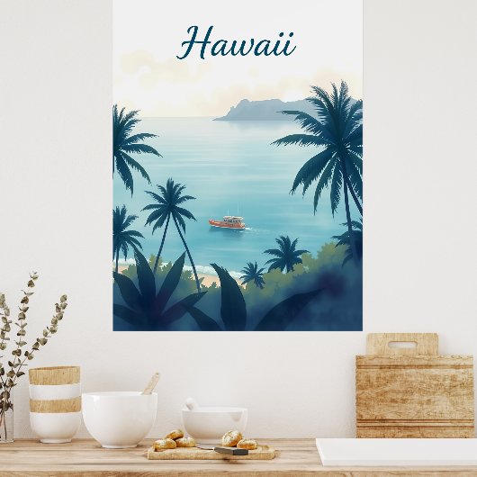 Vintage Hawaii Travel Illustration ポスター (キッチン)