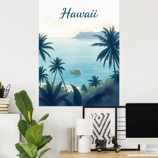 Vintage Hawaii Travel Illustration ポスター (ホームオフィス)