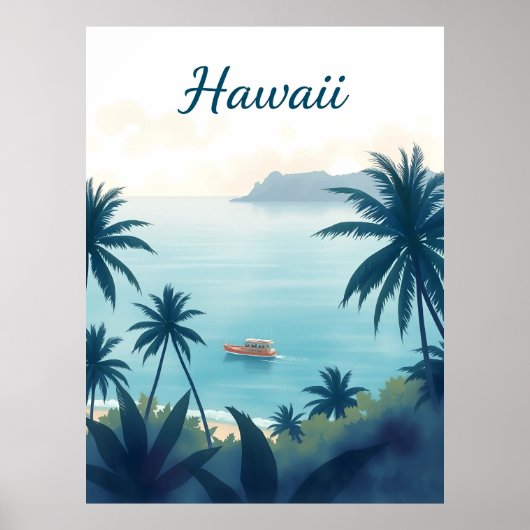 Vintage Hawaii Travel Illustration ポスター (正面)