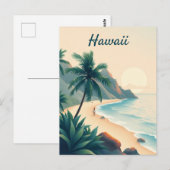 Vintage Hawaii Travel Illustration ポストカード (正面/裏面)