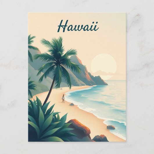Vintage Hawaii Travel Illustration ポストカード (正面)