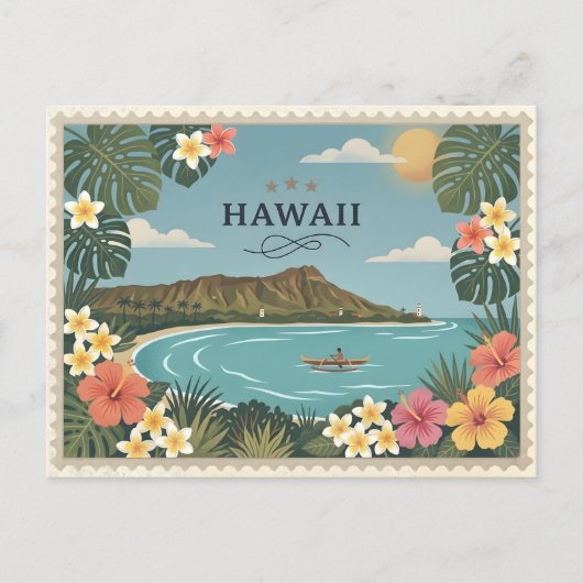 Vintage Hawaii Travel Waikiki Diamond Hea シーズンポストカード (正面)