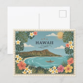 Vintage Hawaii Travel Waikiki Diamond Hea シーズンポストカード (正面/裏面)