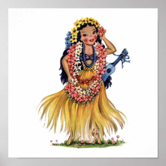 Vintage Hawaiian Girl in Hula Outfit Dress ポスター (正面)