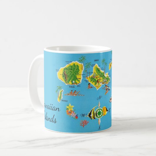 Vintage Hawaiian Islands Map Mug コーヒーマグカップ (正面左)