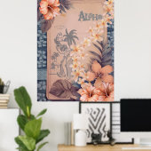 Vintage Hawaiian Scrapbook Waikiki Hula ポスター (ホームオフィス)