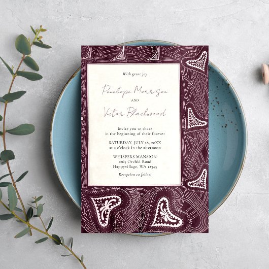 Vintage Hearts Frame Wedding Invitation 招待状