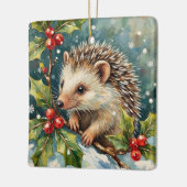Vintage Hedgehog Among Holly Christmas セラミックオーナメント (左)