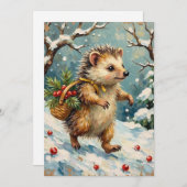Vintage Hedgehog with Christmas Berry Basket シーズンカード (正面/裏面)