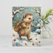 Vintage Hedgehog with Christmas Berry Basket シーズンカード (スタンド正面)