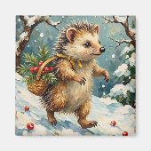 Vintage Hedgehog with Christmas Berry Basket マグネット (正面)
