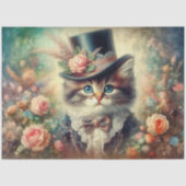 Vintage Heirloom Botanical Kitten Decoupage  薄葉紙 (正面)
