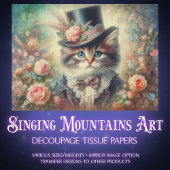 Vintage Heirloom Botanical Kitten Decoupage 薄葉紙