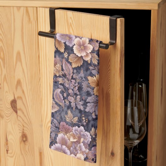 Vintage Heirloom Petals purple floral キッチンタオル (三つ折り)