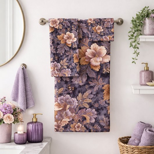 Vintage Heirloom Petals purple floral バスタオルセット