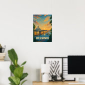 Vintage Helsinki Finland Travel Poster ポスター (ホームオフィス)