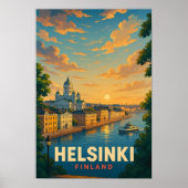 Vintage Helsinki Finland Travel Poster ポスター (正面)