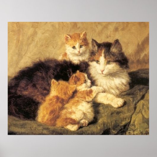 Vintage Henriëtte Ronner Knip's Cats Oil Painting ポスター (正面)