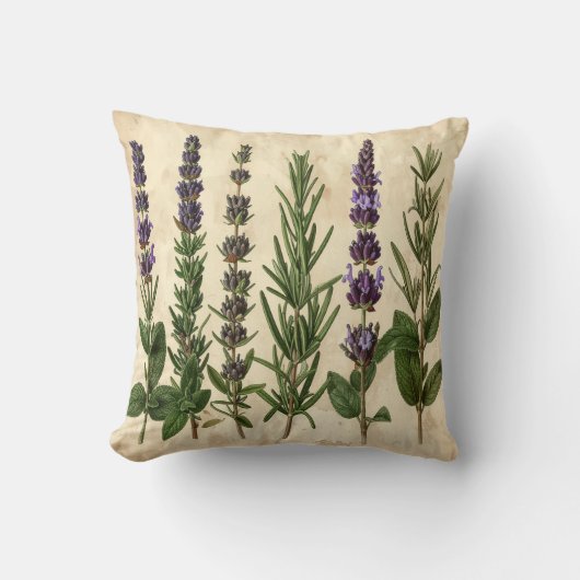 Vintage Herb Pillow - Botanical Rosemary Lavender  クッション (正面)