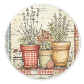 Vintage Herb Pots Gingham セラミックノブ (正面)