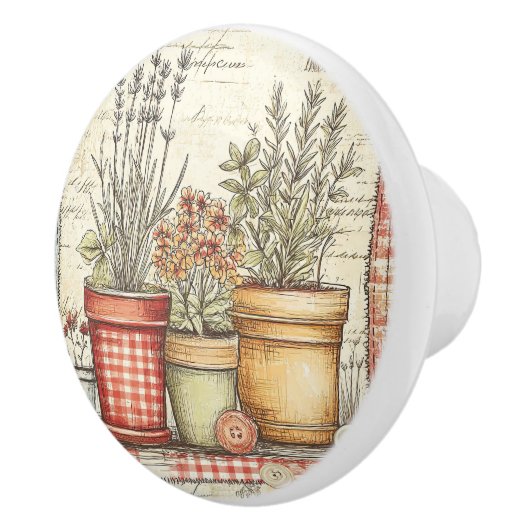 Vintage Herb Pots Gingham セラミックノブ (右)