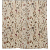 Vintage Herbarium Pressed Flower Boho Shower シャワーカーテン (正面)