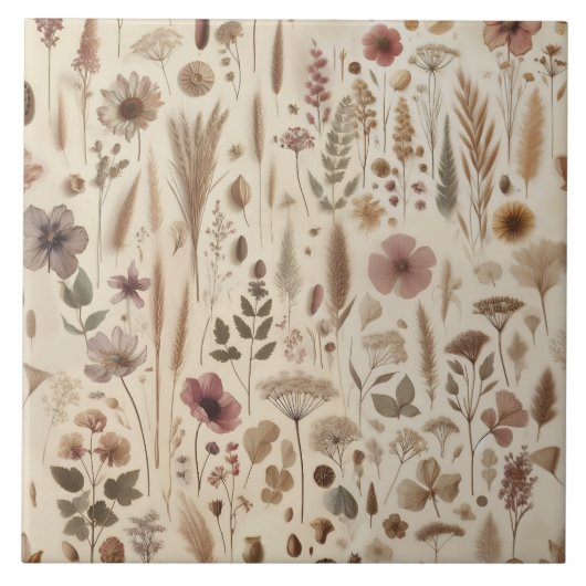 Vintage Herbarium Pressed Flower Botanical タイル (正面)
