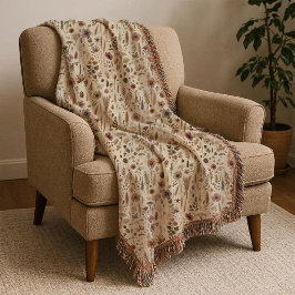 Vintage Herbarium Pressed Flower Throw Blanket スローブランケット