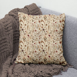 Vintage Herbarium Pressed Flower Throw Pillow クッション