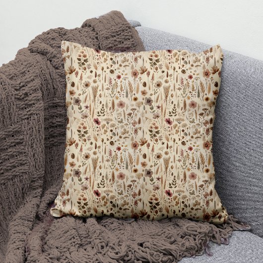 Vintage Herbarium Pressed Flower Throw Pillow クッション