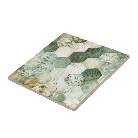 Vintage Hexagon Botanical Patchwork タイル (側面)