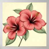Vintage Hibiscus on Weathered Paper ポスター (正面)