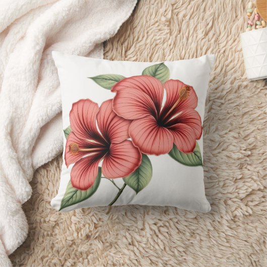 Vintage Hibiscus throw pillow クッション (ブランケット)