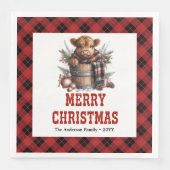 Vintage highland cow Christmas napkins red black  (正面)