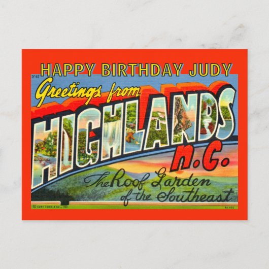 Vintage Highlands NC Birthday Postcard シーズンポストカード (正面)