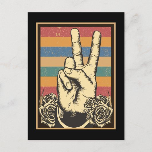 Vintage Hippie Hand Peace Sign ポストカード (正面)