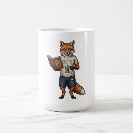 Vintage Hipster Fox Coffee Brewer & Book Reader コーヒーマグカップ (中央)