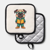 Vintage Hipster Pug Dog Cartoon Streetwear Graphic 鍋敷き (正面/裏面)
