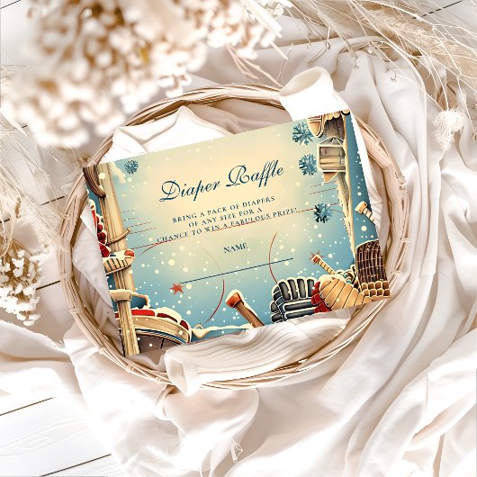 Vintage Hockey Baby Shower Diapper Raffle エンクロージャーカード