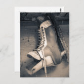 Vintage hockey skate BW ポストカード (正面/裏面)