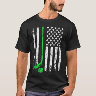 Vintage Hockey St Patricks Day American Flag Tシャツ