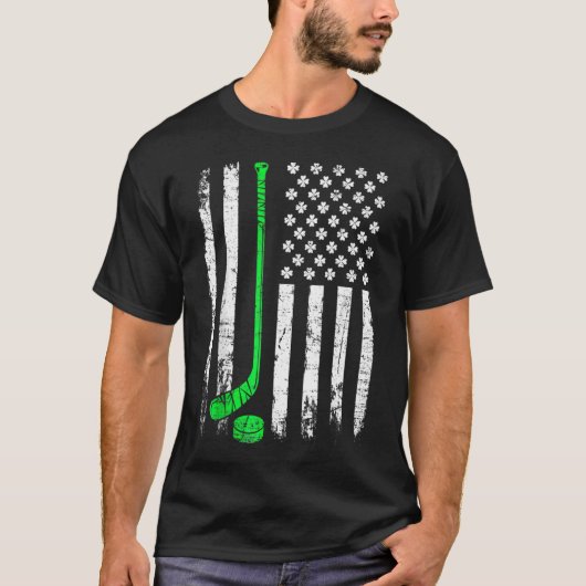 Vintage Hockey St Patricks Day American Flag Tシャツ (正面)
