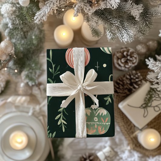 Vintage Holiday Charm Festive Baubles ラッピングペーパー
