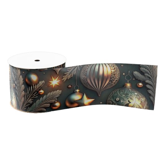 Vintage Holiday Ornaments Pattern グログランリボン (リール)