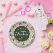 Vintage Holly and Berries Merry Christmas ペーパープレート (パーティー)