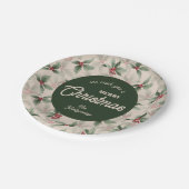 Vintage Holly and Berries Merry Christmas ペーパープレート (アングル)