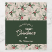 Vintage Holly and Berries Merry Christmas ワインラベル (シングルラベル)